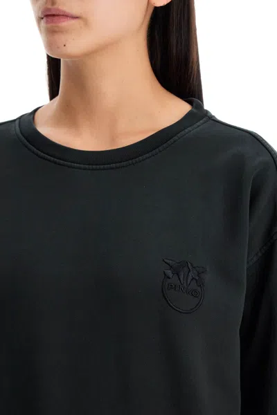 Shop Pinko Embroidered Logo Crewneck In Nero Caviale (metallic)