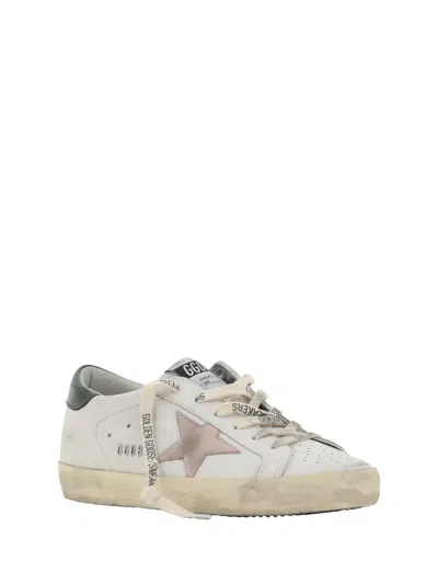 Shop Golden Goose Super Star Sneakers In White/light Pink/dark Green