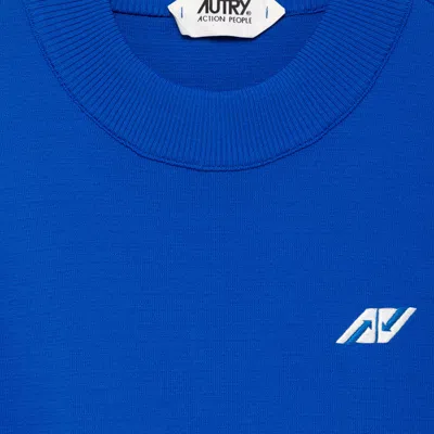 Autry Logo Crew Neck Top With Flap Sleeves In Blue