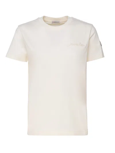 Shop Moncler Beaded Logo T-shirt In White