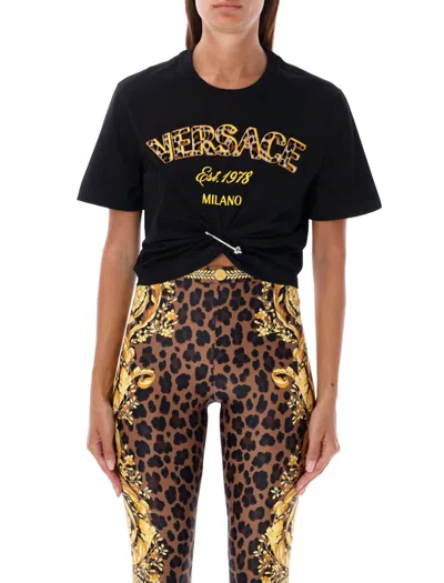 Shop Versace Cropped T-shirt In Black