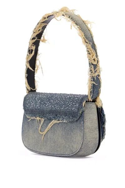 DIESEL 1DR DENIM AND CRYSTAL SHOULDER BAG 