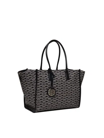 Shop Emporio Armani La Gio Shopper Bag In Nero-ecru