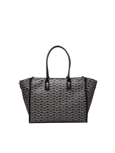 Shop Emporio Armani La Gio Shopper Bag In Nero-ecru