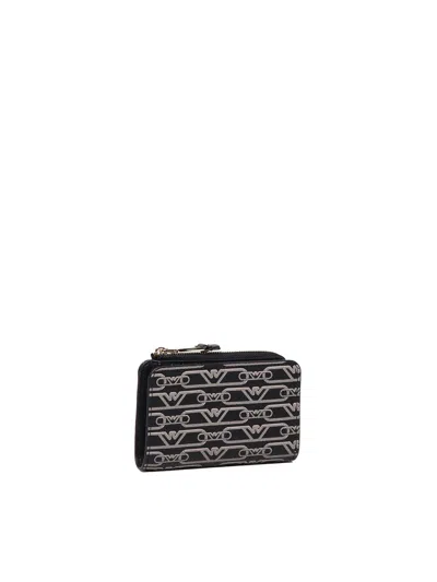Emporio Armani Wallet With Zip In Fabric With Jacquard Logo In Nero-ecru