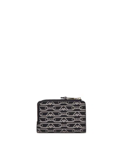 Emporio Armani Wallet With Zip In Fabric With Jacquard Logo In Nero-ecru