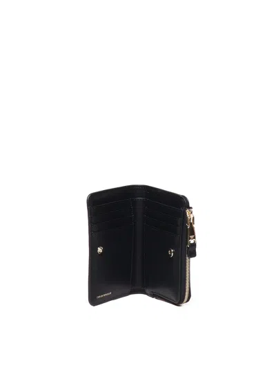 Emporio Armani Wallet With Zip In Fabric With Jacquard Logo In Nero-ecru