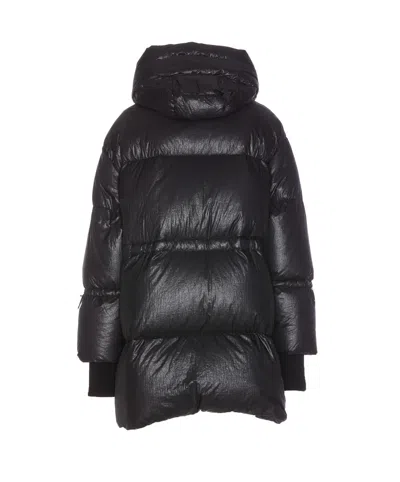 Moorer Hooded Padded Jacket With Snap Button Pockets In Black