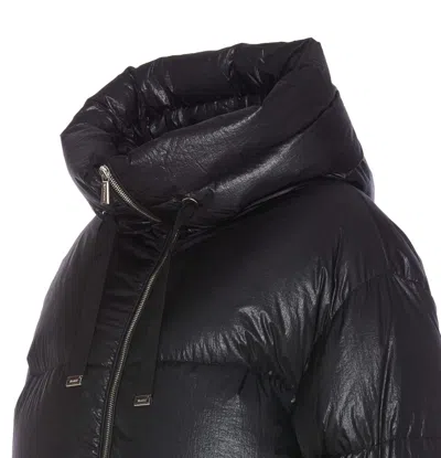 Moorer Hooded Padded Jacket With Snap Button Pockets In Black