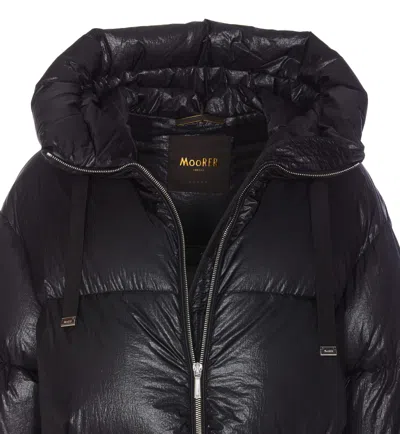 Moorer Hooded Padded Jacket With Snap Button Pockets In Black