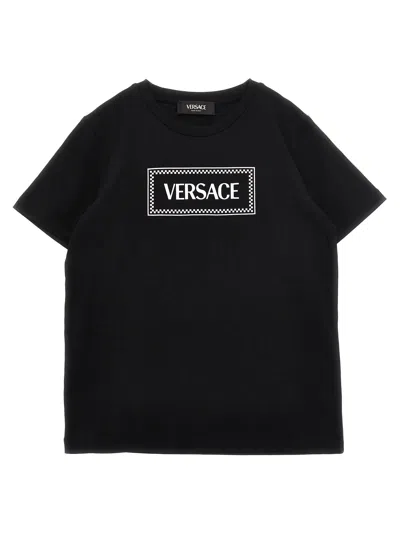 Versace Logo-print Cotton T-shirt In White/black