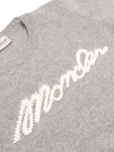 Moncler Logo-embroidered Virgin Wool Jumper In Grey