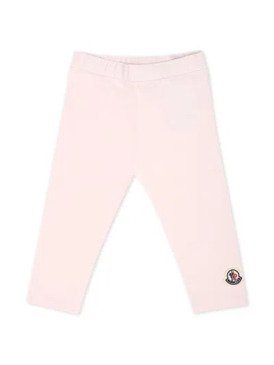 Shop Moncler Pink Leggings With Logo Patch