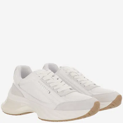 Shop Pinko Ariel Leather Sneakers In White