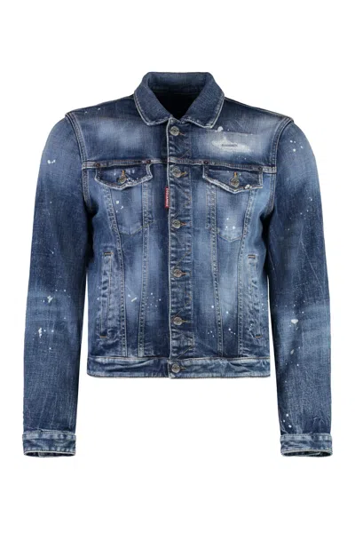 Dsquared2 Paint Splatter Printed Distressed Denim Jacket In Denim