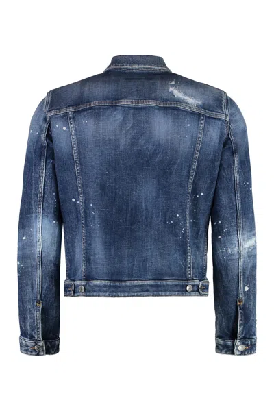 Dsquared2 Paint Splatter Printed Distressed Denim Jacket In Denim