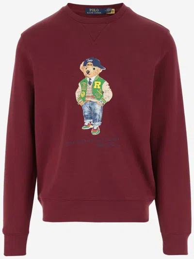 Shop Polo Ralph Lauren Cotton Blend Sweatshirt With Polo Bear Motif In Red