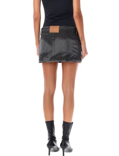 Alexander Wang All-over Crystal Denim Mini Skirt In Washed Balck