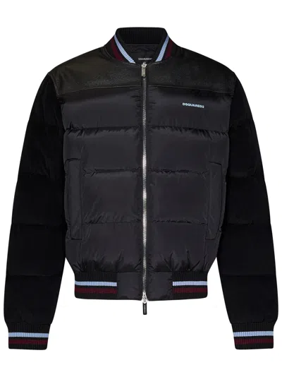 Dsquared2 Padded Down Feather Coats With Corduroy Sleeves In Black