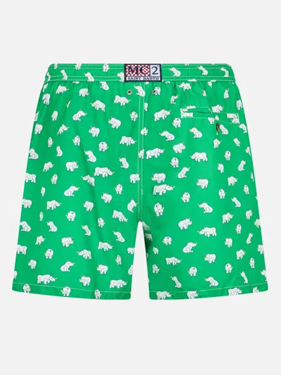 Mc2 Saint Barth Man Lightweight Fabric Swim-shorts Lighting Micro Fantasy With Padel Print In Green