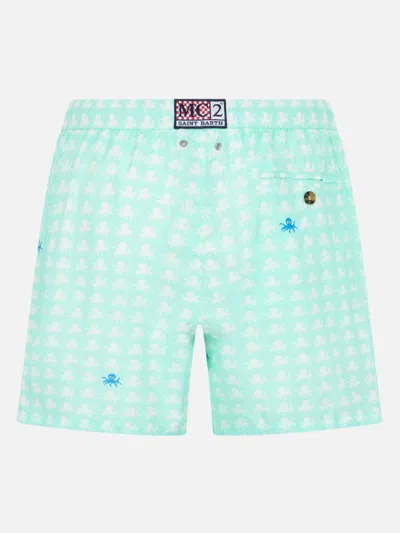 Mc2 Saint Barth Man Comfort Light Swim Shorts With Octopus Print In Green