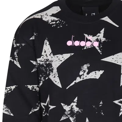 Diadora Black Suit For Girl With Logo In Multicolor