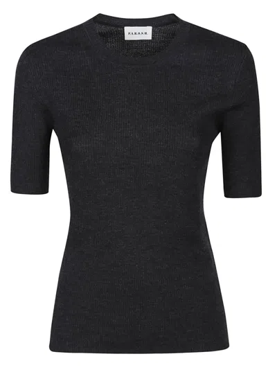 P.a.r.o.s.h Wool Crew Neck Top With Ribbed Texture In Grigio Scuro