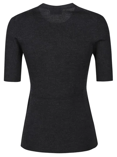P.a.r.o.s.h Wool Crew Neck Top With Ribbed Texture In Grigio Scuro