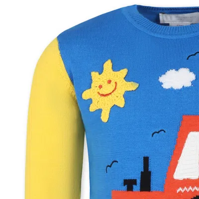 Stella Mccartney Light Blue Sweater For Boy With Tractor In Multicolor