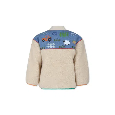 Stella Mccartney Ivory Faux Fur Coat For Boy With Tractor In Ivory