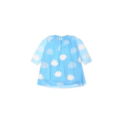 Stella Mccartney Light Blue Dress For Baby Girl With Clouds In Light Blue