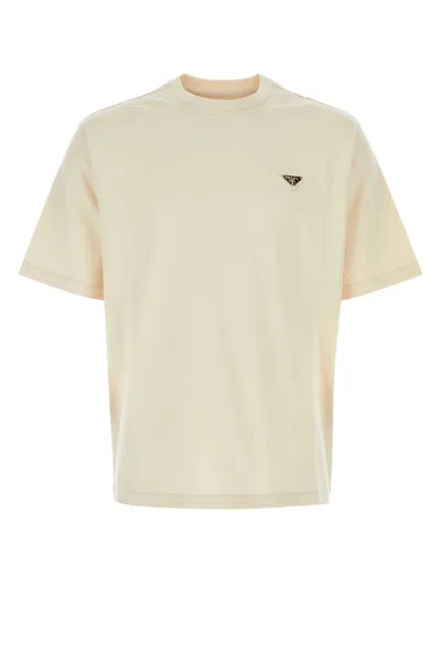 Shop Prada Ivory Cotton T-shirt In Naturale