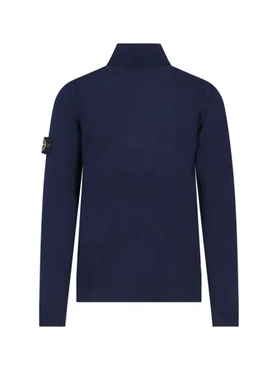 Shop Stone Island Logo Turtleneck Cardigan In A0020 Navy Blue