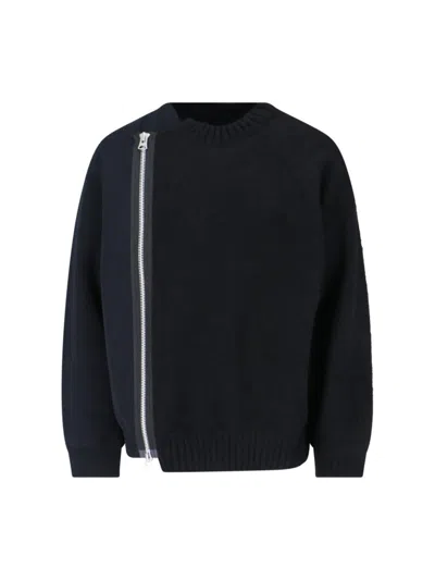 Shop Sacai Logo Zip Sweater In 001 Black