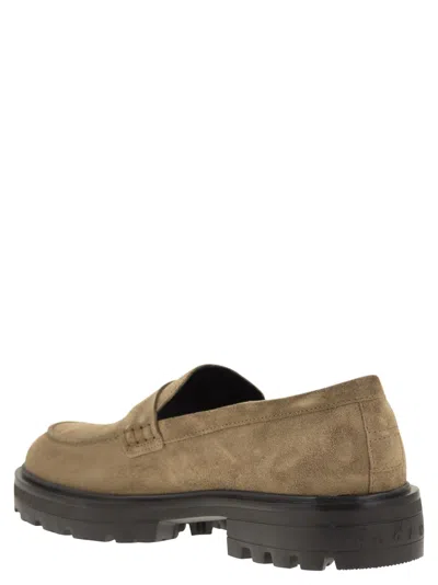 Hogan Men's H673 Suede Moccasin With Carrarmato Bottom Loafer In Beige