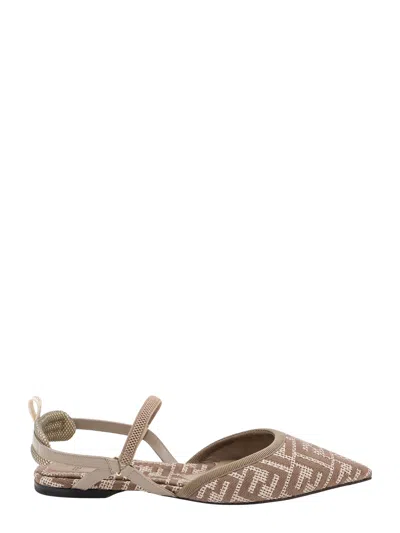 Fendi Women 'colibrì Lite' Brown Flat Slingback With All-over Ff Motif In Cotton Woman In Grigio