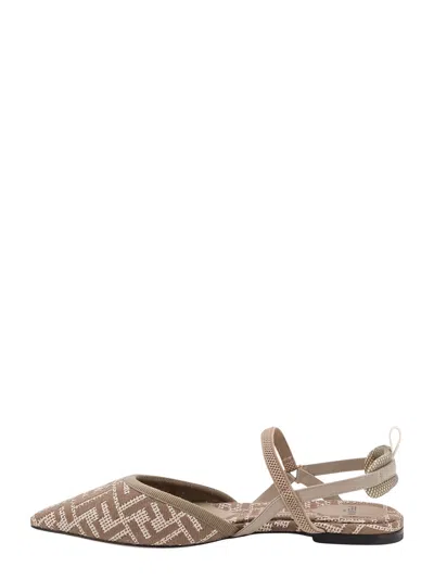 Fendi Women 'colibrì Lite' Brown Flat Slingback With All-over Ff Motif In Cotton Woman In Grigio