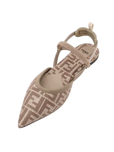 Fendi Women 'colibrì Lite' Brown Flat Slingback With All-over Ff Motif In Cotton Woman In Grigio