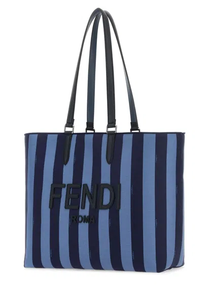 Fendi Men Embroidered Canvas Go To Shopping Bag In Blu