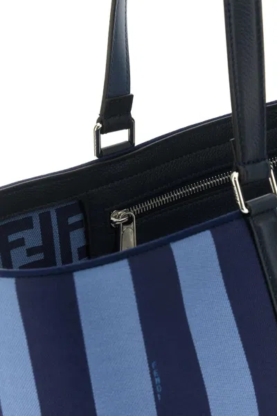 Fendi Men Embroidered Canvas Go To Shopping Bag In Blu