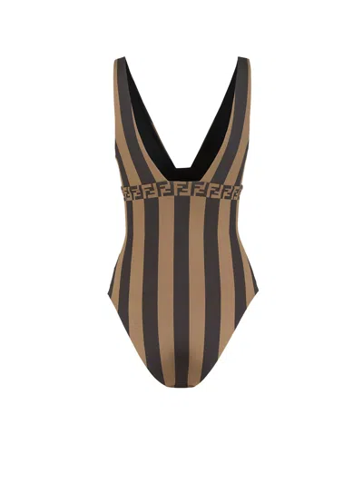 Shop Fendi Swimsuit In Marrone