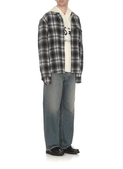 Msgm Cream Cotton Hoodie With Logo Print In Crema