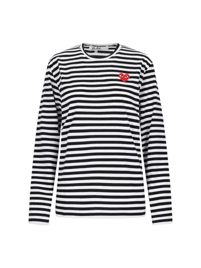 Comme Des Garçons Play Omme Des Garcons Play Single Heart Stripe T Shirt In Black
