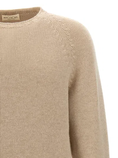 Ma'ry'ya Cashmere Blend Wool Sweater With Ribbed Detailing In Beige