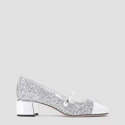 Jimmy Choo Glitter Mary Jane Pumps With Metallic Accents In Silver Silver