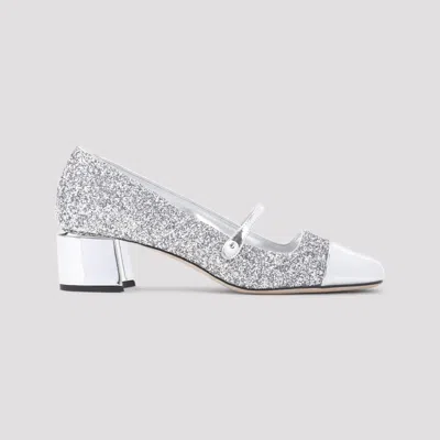 Jimmy Choo Glitter Mary Jane Pumps With Metallic Accents In Silver Silver