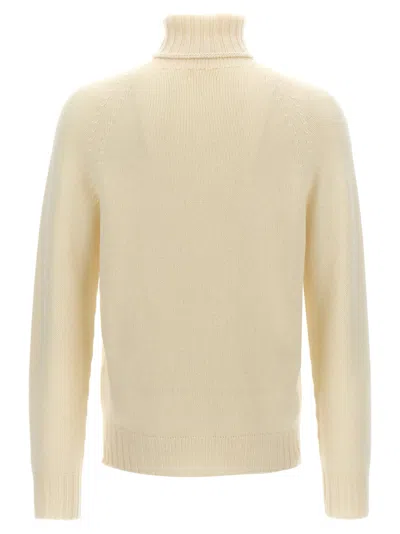Ma'ry'ya Textured Knit Wool Blend Sweater With Turned-up Turtleneck In White