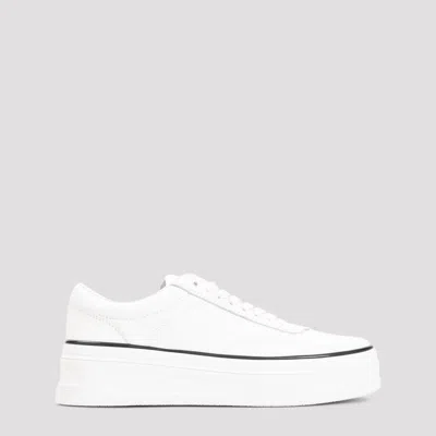 Jil Sander White Low-top Sneakers With Platform And Tonal Heel Tab In Leather In Porcelain