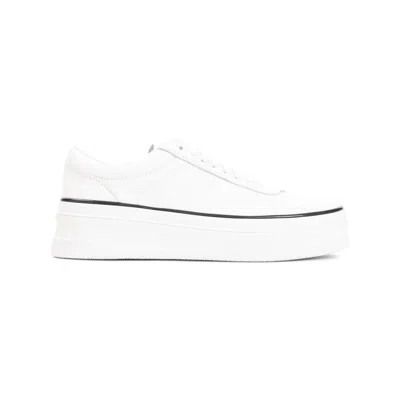 Jil Sander White Low-top Sneakers With Platform And Tonal Heel Tab In Leather In Porcelain