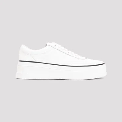 Jil Sander White Low-top Sneakers With Platform And Tonal Heel Tab In Leather In Porcelain